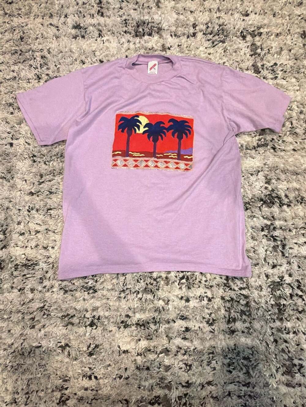 Jerzees Palm Tree Graphic T-Shirt Size XL Purple Sunset
